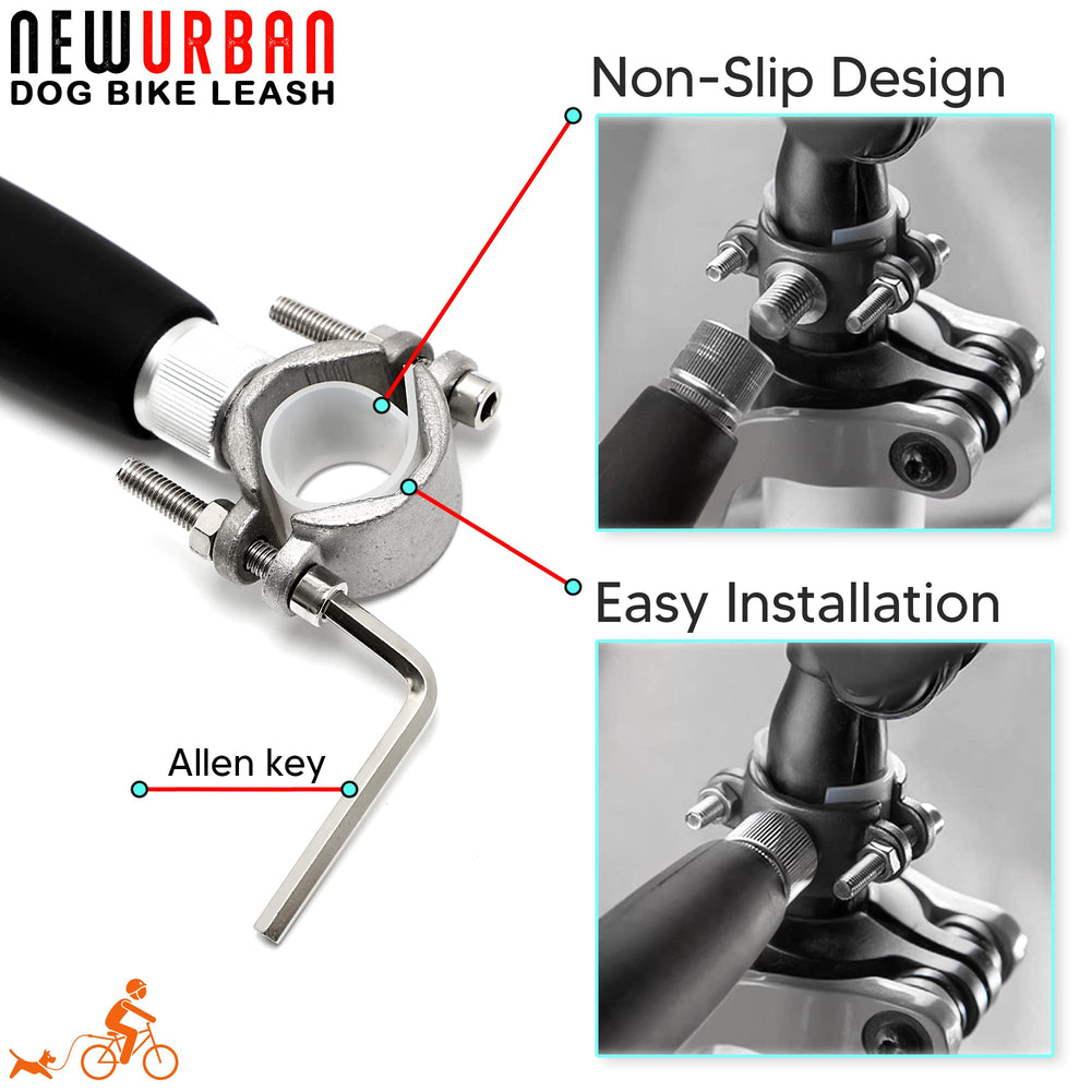NEWURBAN dog-bike-attachment installation-steps show quick setup