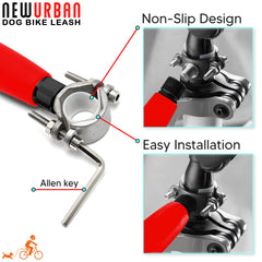 NEWURBAN Hands Free Dog Bike Leash attachment-use shows quick switch between riding and walking