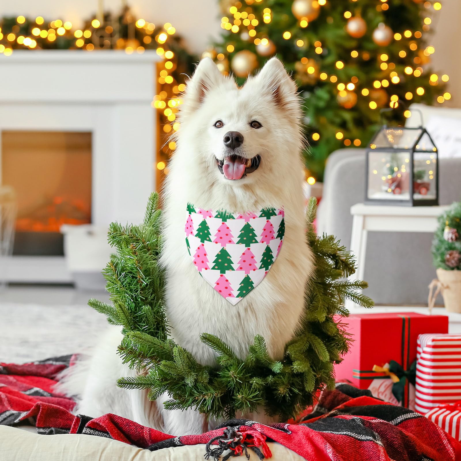 Newwiee pink pet fashion bandana worn by a dog or cat for stylish holiday look