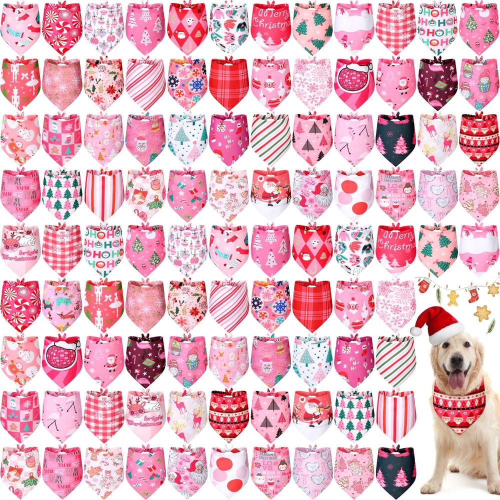 Newwiee pink Christmas dog bandana bulk set of 100 pieces ready for gifting and styling