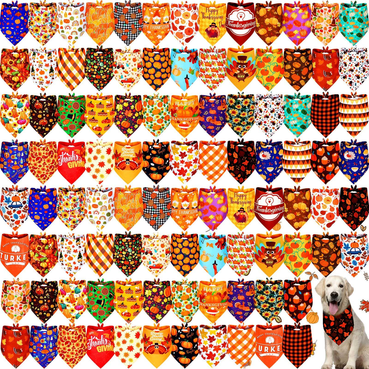 Newwiee Thanksgiving dog bandana with pumpkin design for festive photos