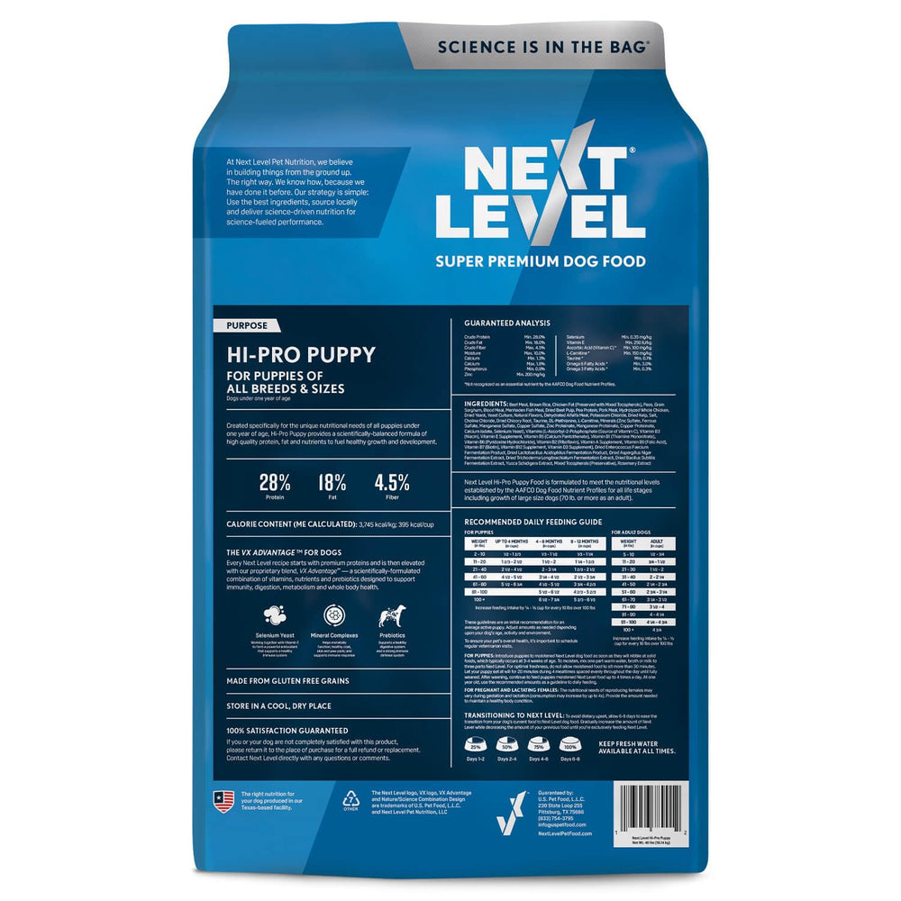 Next Level HI-PRO Puppy kibble served in a bowl for small breeds.