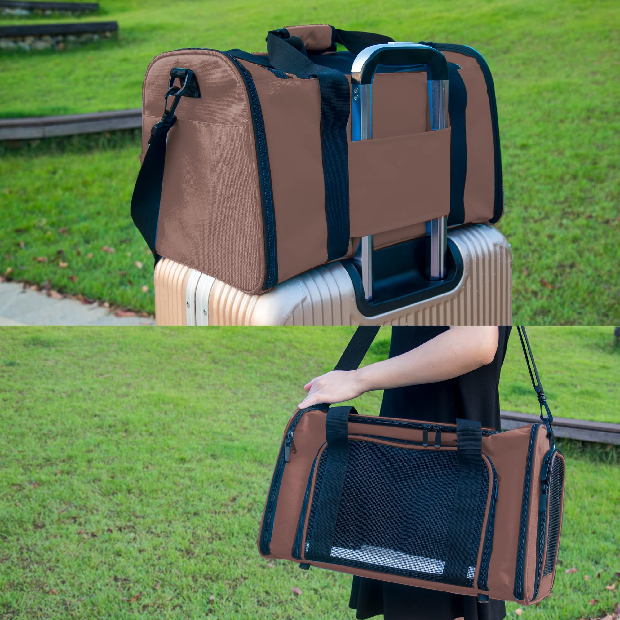 NextFri large brown carrier is not airline approved, suitable for car trips and vet visits