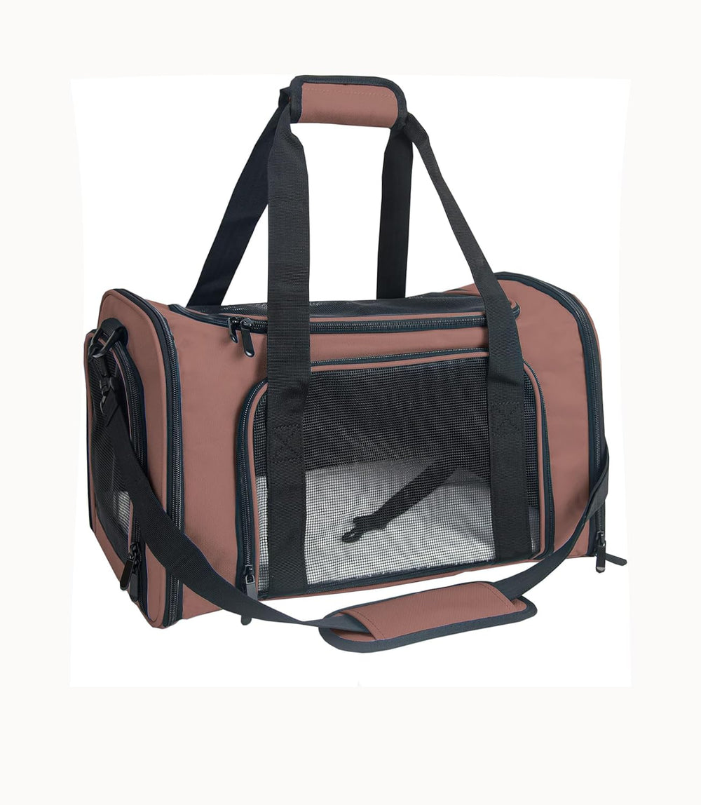 NextFri soft sided carrier large brown with mesh ventilation for comfortable car trips