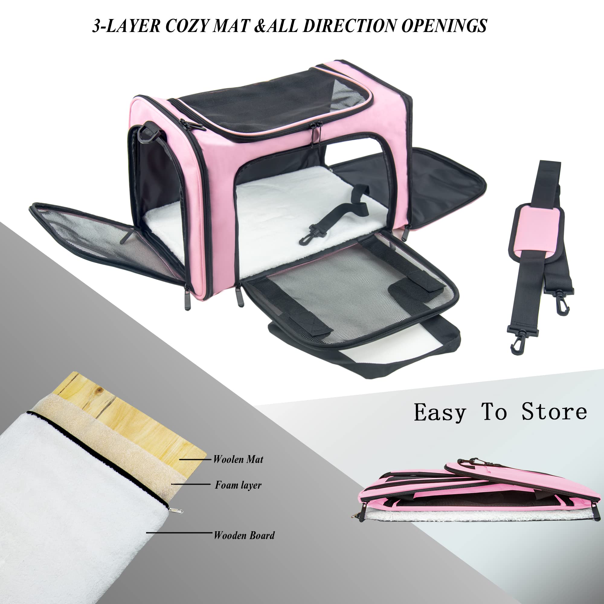 NextFri soft sided carrier medium pink side-ventilation shows breathable mesh for comfort
