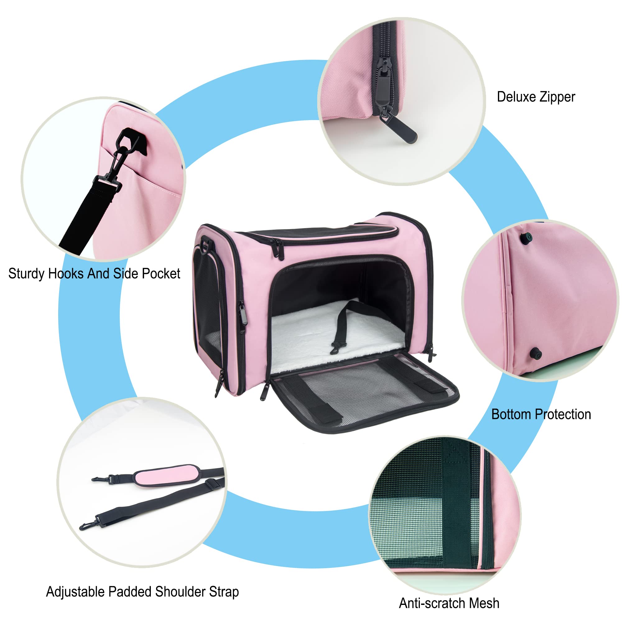NextFri soft sided carrier medium pink top-entry design for easy pet access