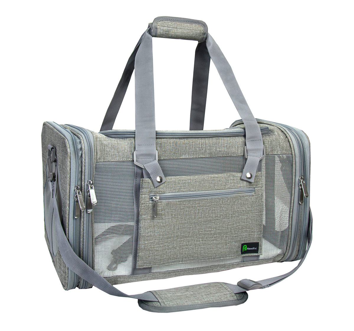 NextFri soft-sided pet carrier under-seat grey for airline travel and space-saving design.