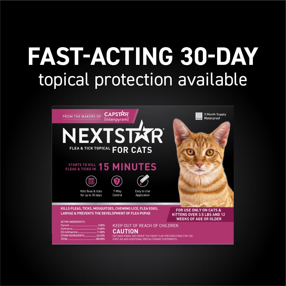 NEXTSTAR cat topical bottle emphasizes waterproof protection after bathing or rain.