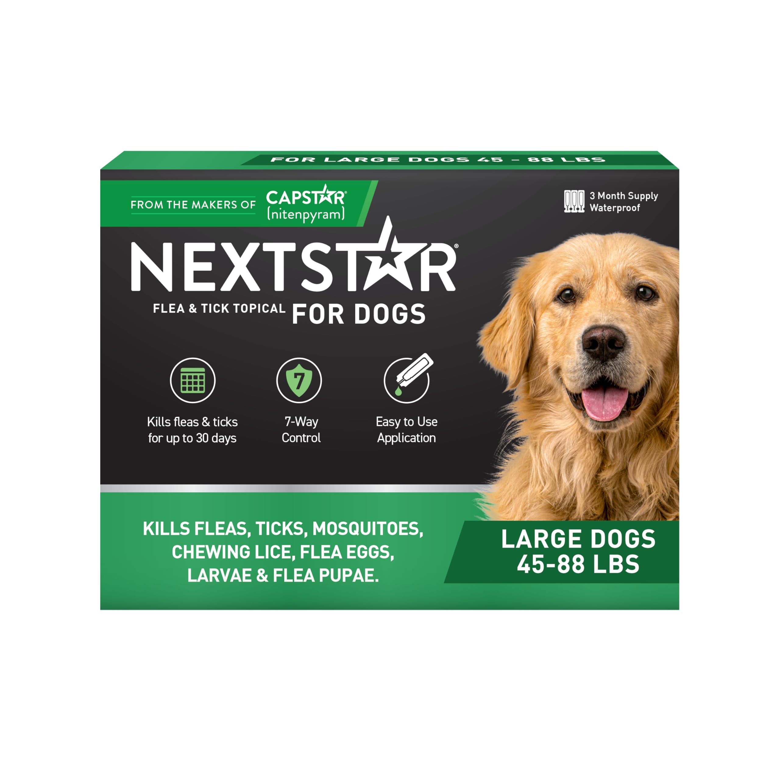 NEXTSTAR 30-day topical protection for dogs, offering long-lasting fleas and ticks defense on coat.