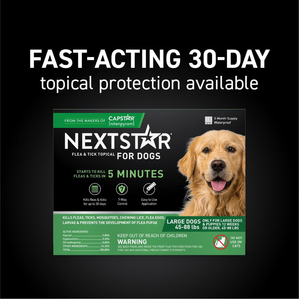 NEXTSTAR vet-recommended flea-tick prevention for dogs supports preventive care without a vet visit.