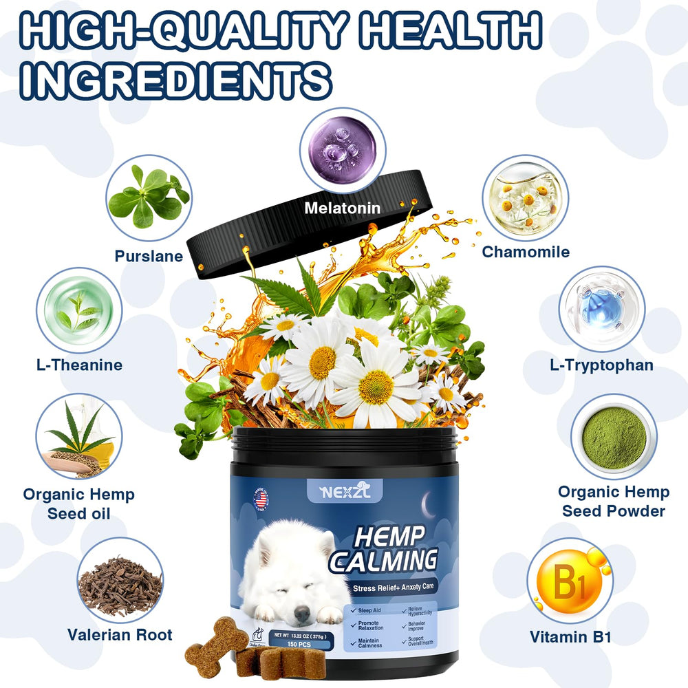 NEXZL dog calming chews chicken flavor treats support mood during stressful events.