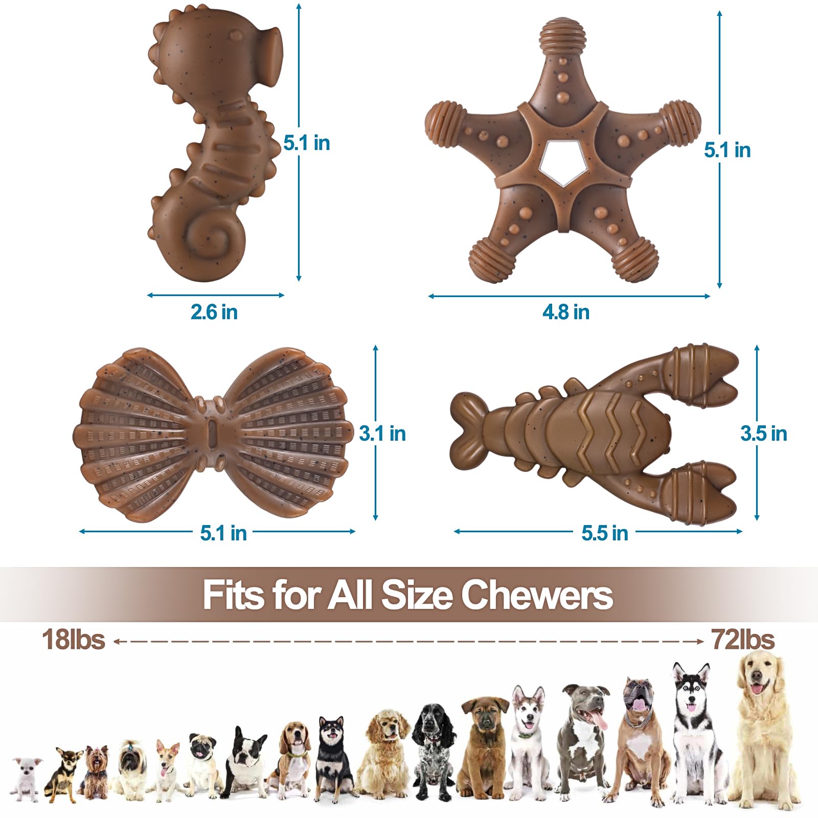 NEZIN dog chew toy shell shape, tough nylon for durable shredding and teething relief.