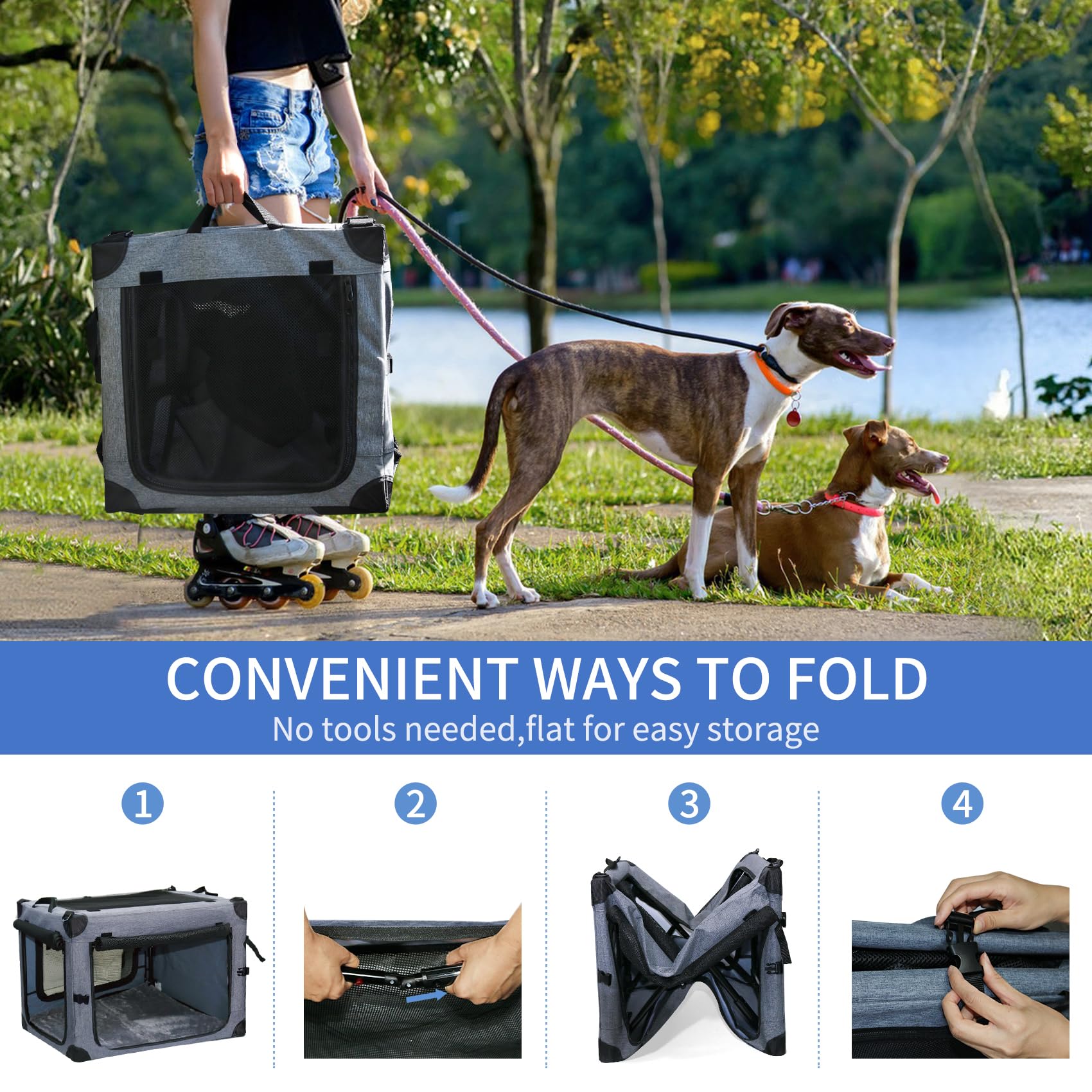 NEZUC interior safety leash attachment helps secure dogs inside the crate.