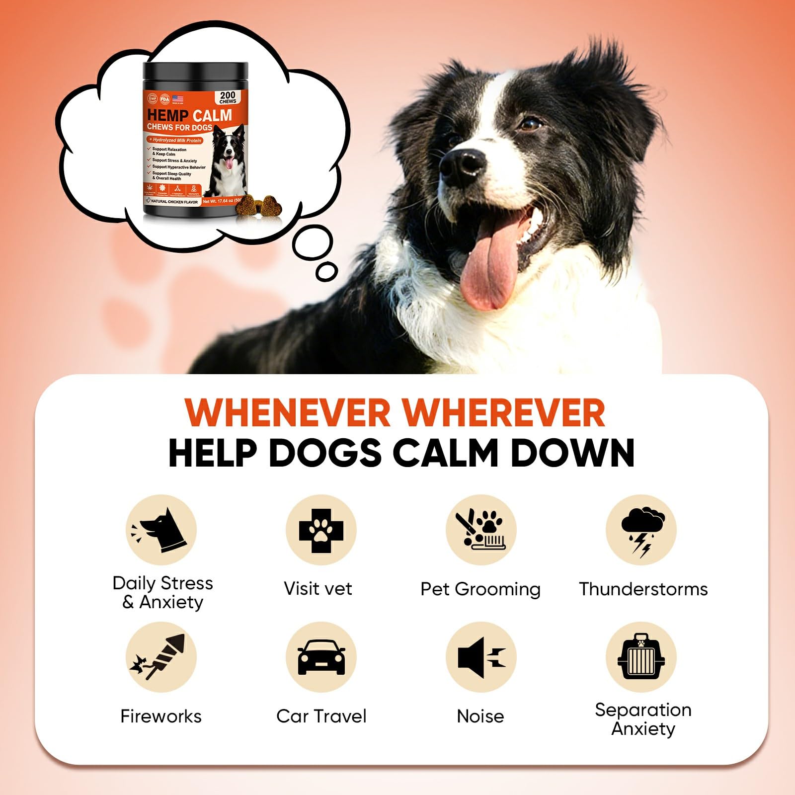 NHWHDJH fireworks stress relief chews dog pack shows calming during light shows.