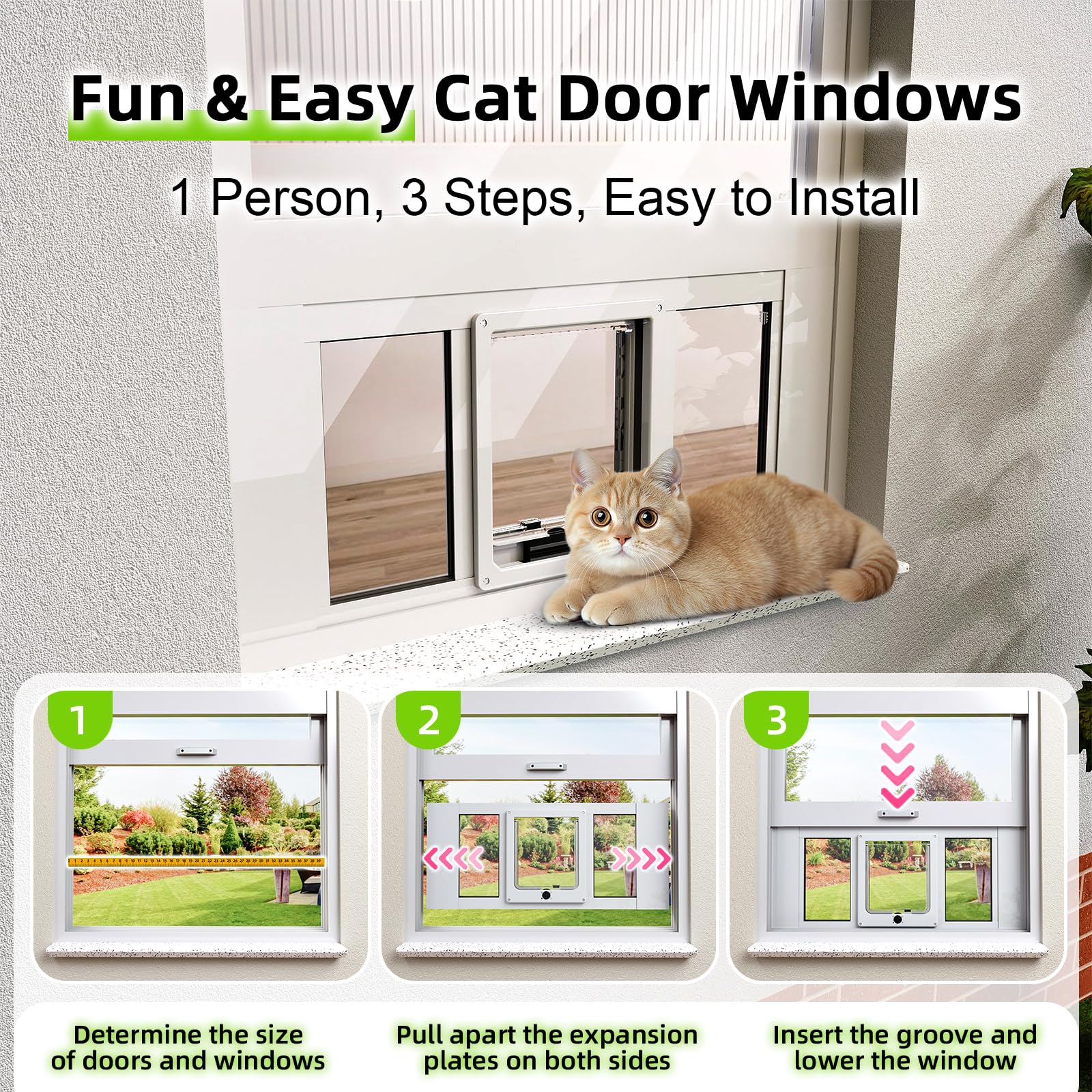 NIAOMAOGOU cat door window insert front view demonstrates slim profile and clear visibility