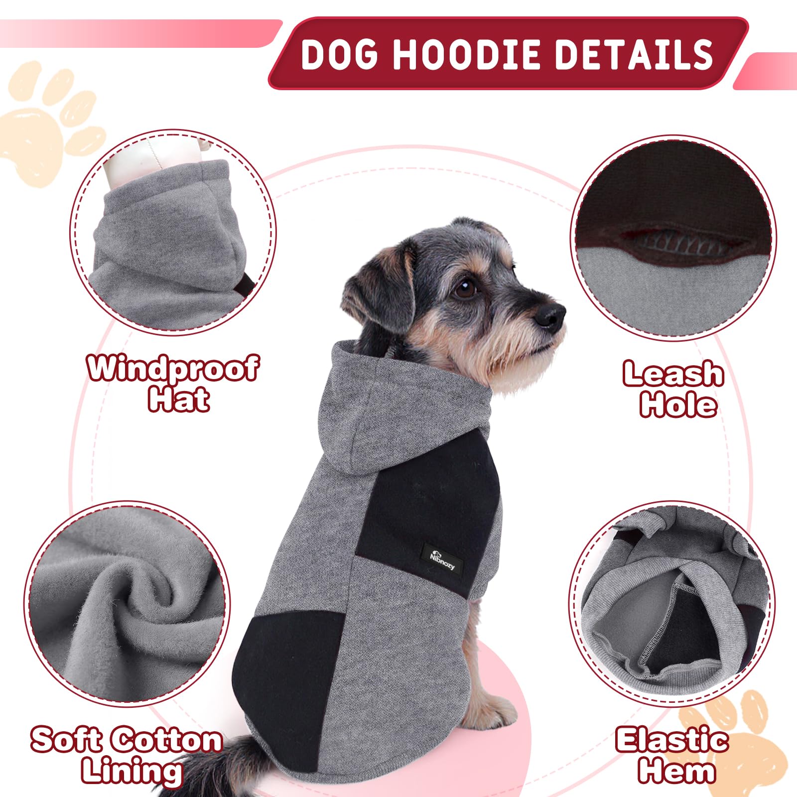 Nibnozy dog hoodie worn on a small dog during a chilly morning walk.