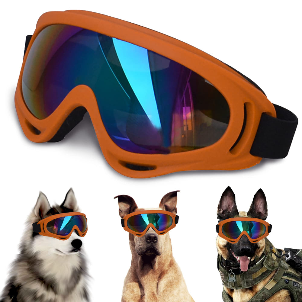 NICERINC PET large dog sunglasses orange frame front view protect eyes during sunny walks.