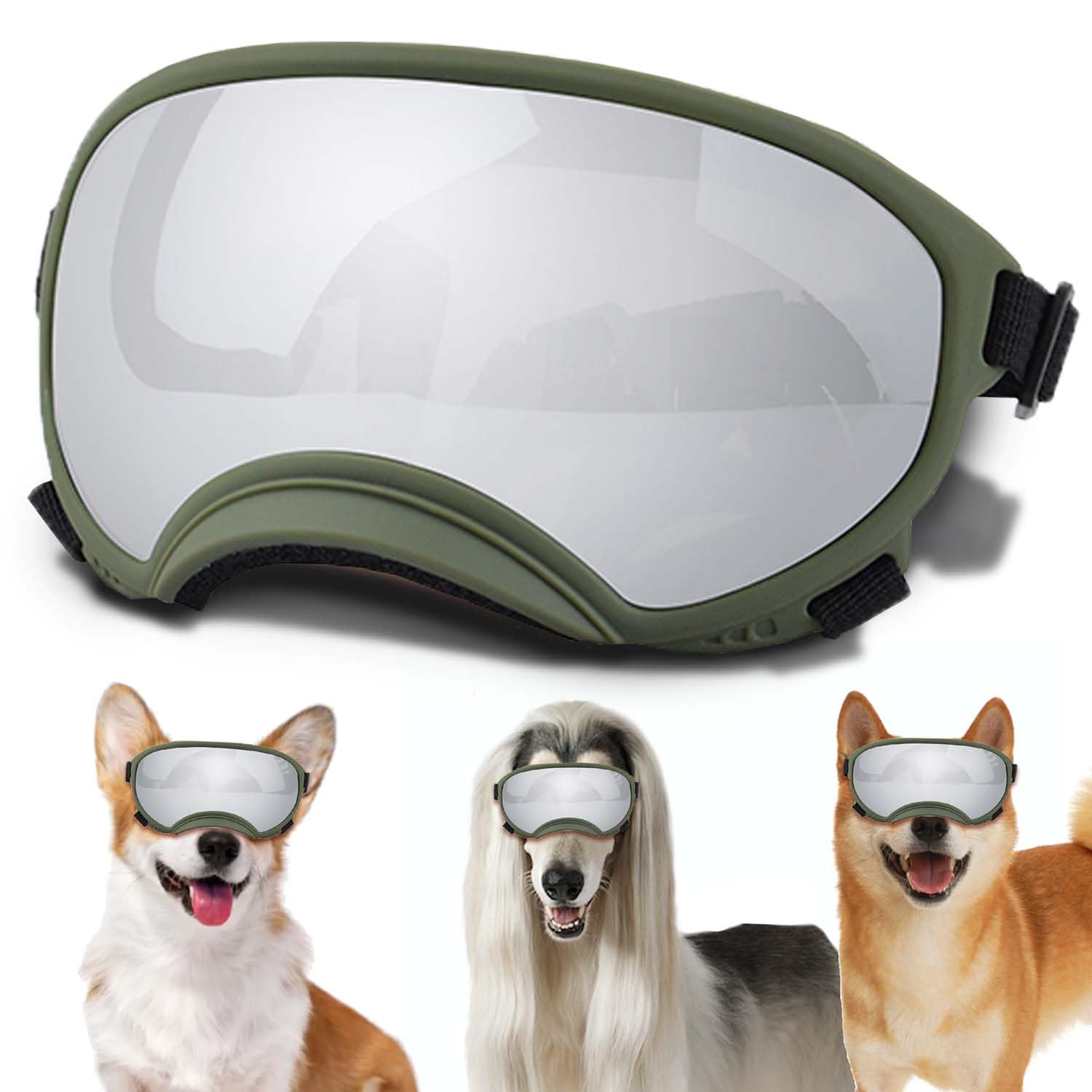 Nicerinc Pet medium dog sunglasses front view with secure adjustable strap.