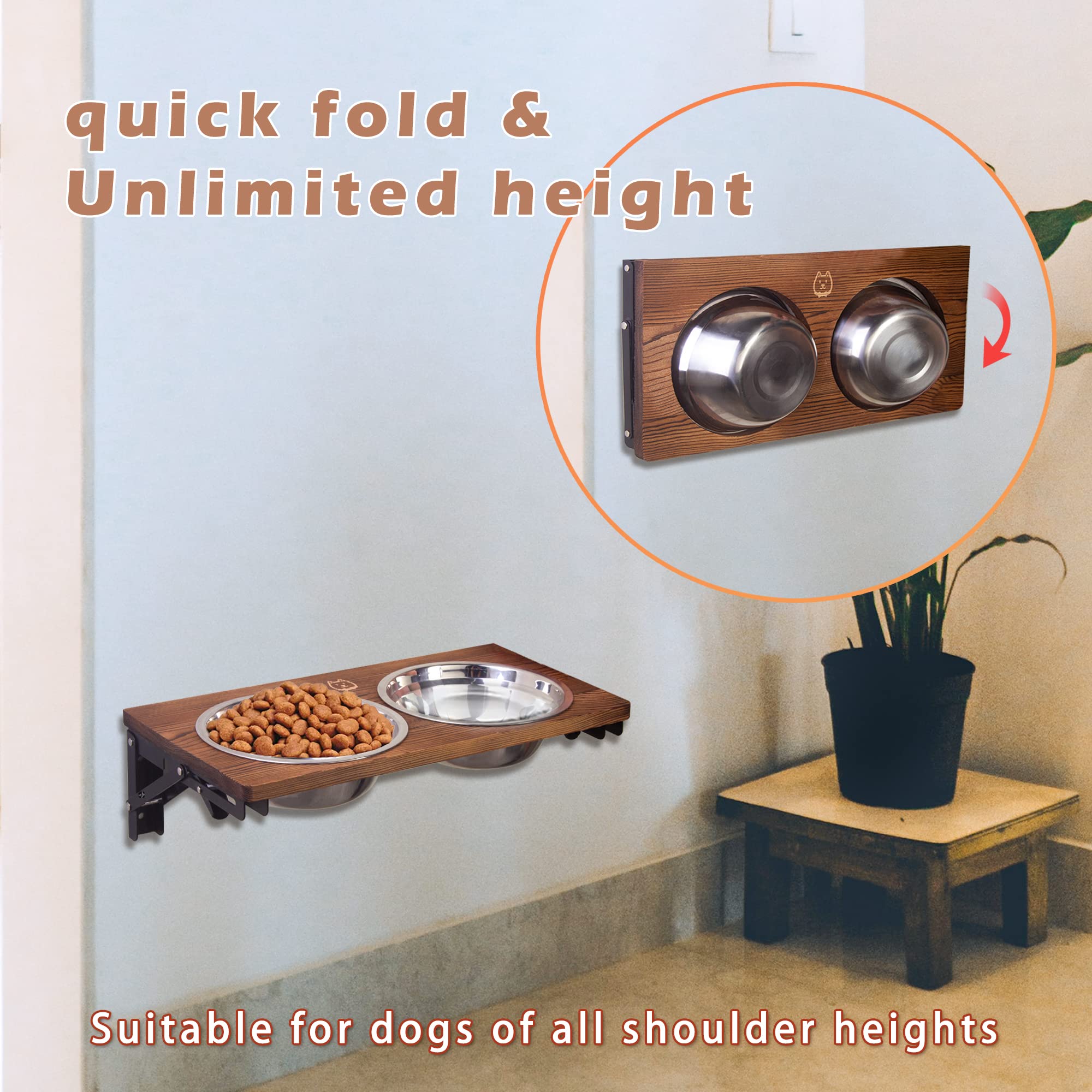 NICERINC PET wall-mount dog bowl stand demonstrates compact wall-ready design.