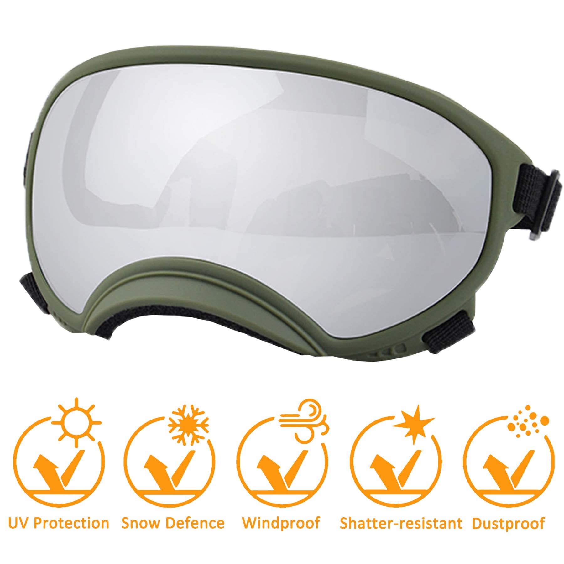 NICERINC PET Winproof dog sunglasses side view showing adjustable strap