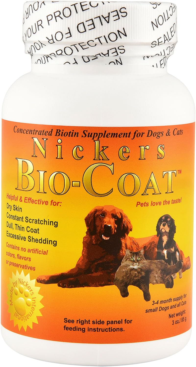 Nickers Bio Coat powder tub supports healthy skin and shiny coats.