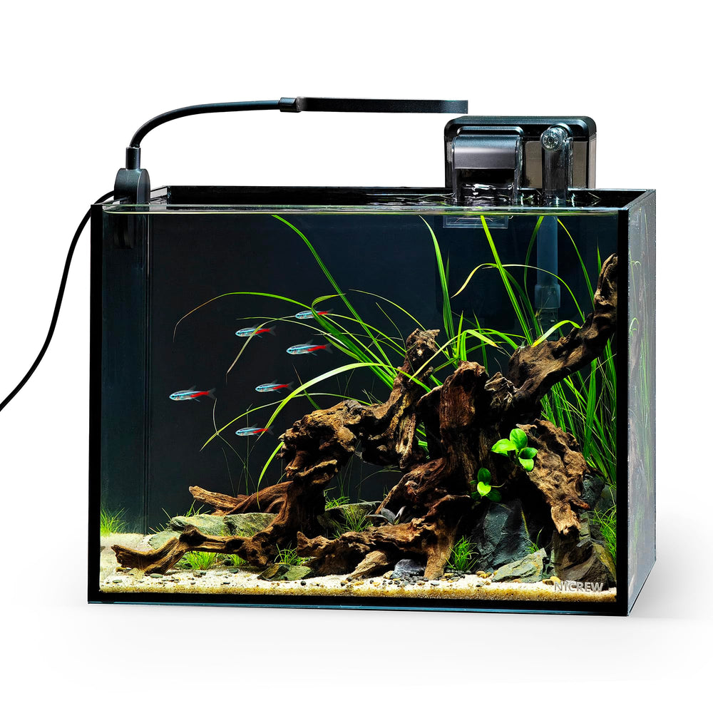 NICREW 2.5 gallon front view highlights compact desktop setup for small spaces.