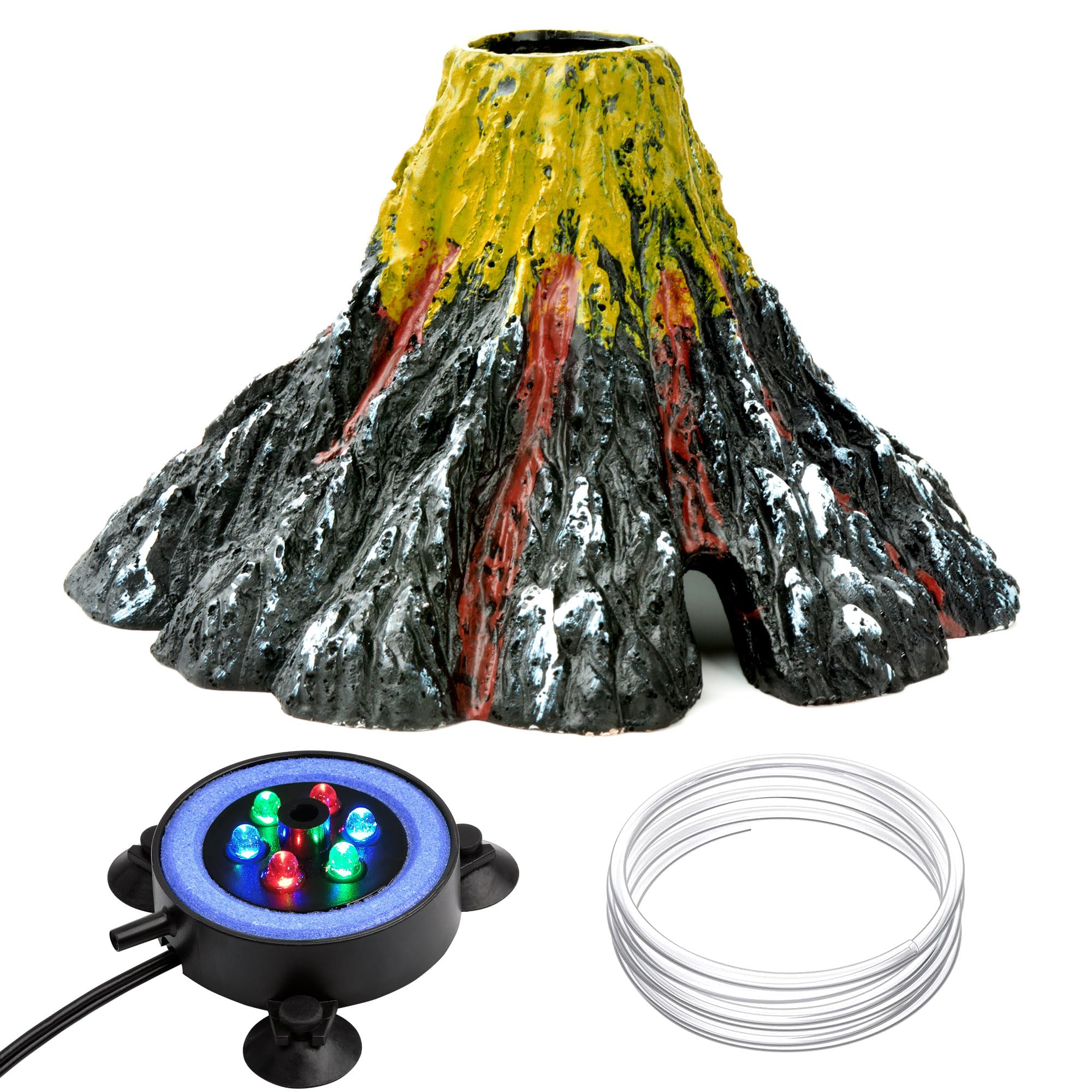 NICREW aquarium volcano ornament bubbler glows as bubbles rise for engaging tank scenes