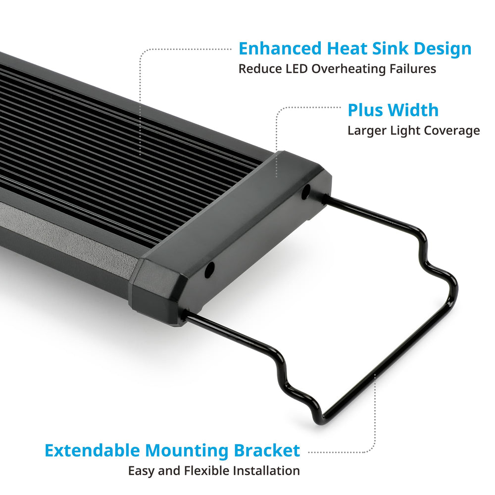NICREW ClassicLED Plus side docking mounts ensuring quick fit for rimless or framed tanks.