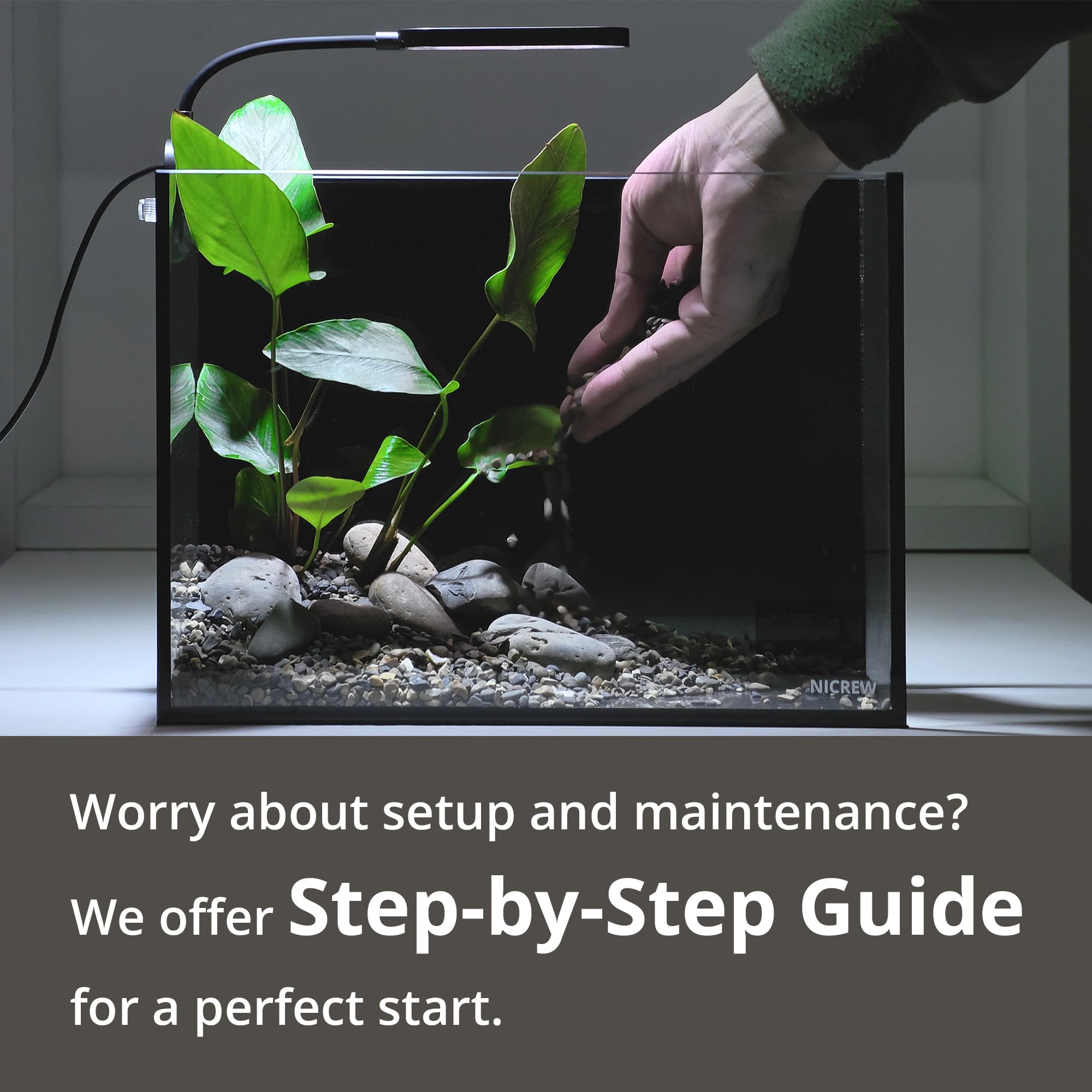 NICREW compact desk aquarium setup image showcases space-saving nature in apartments.