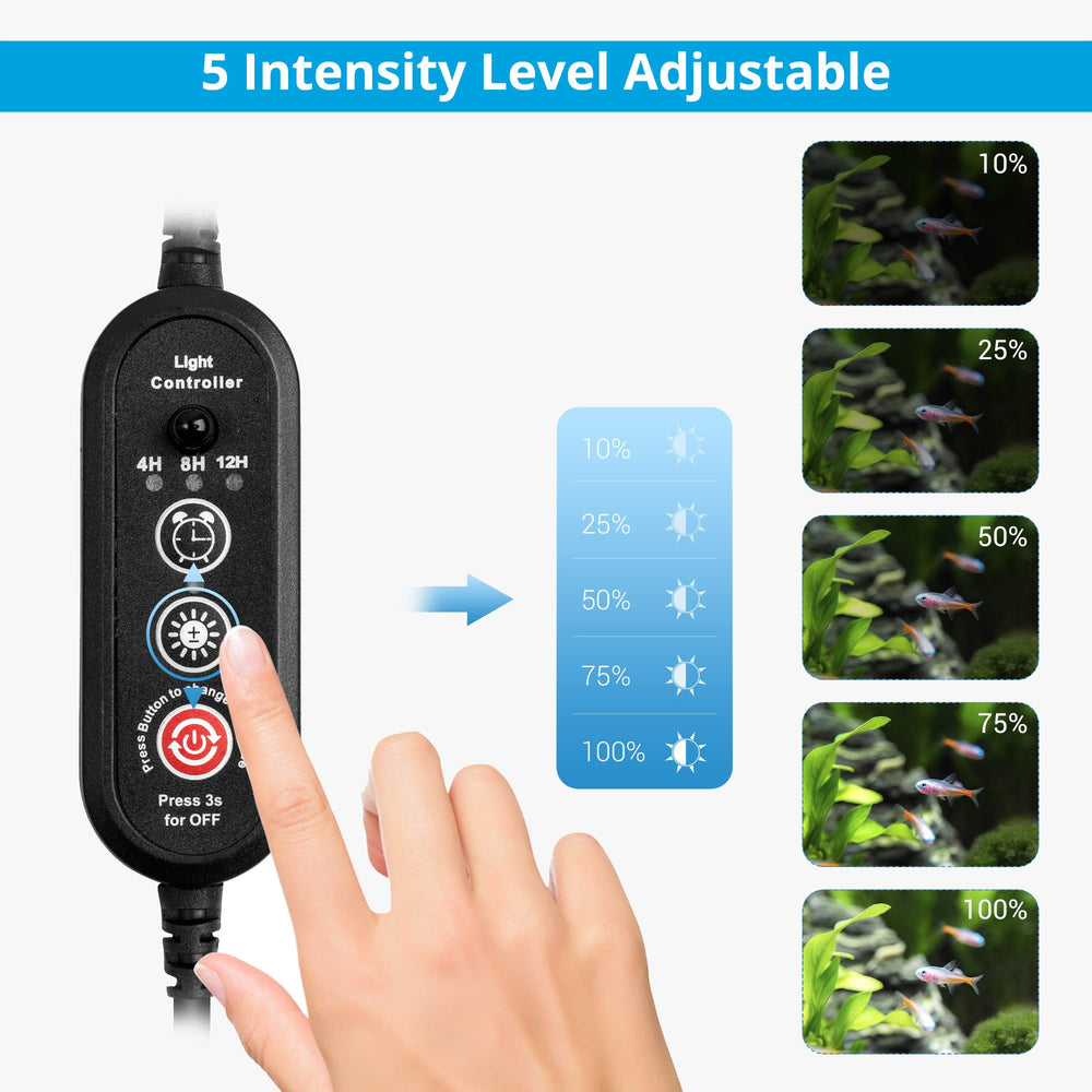 NICREW LED Aquarium Light multicolor-LEDs deliver 13 preset colors for mood-enhancing scenes.