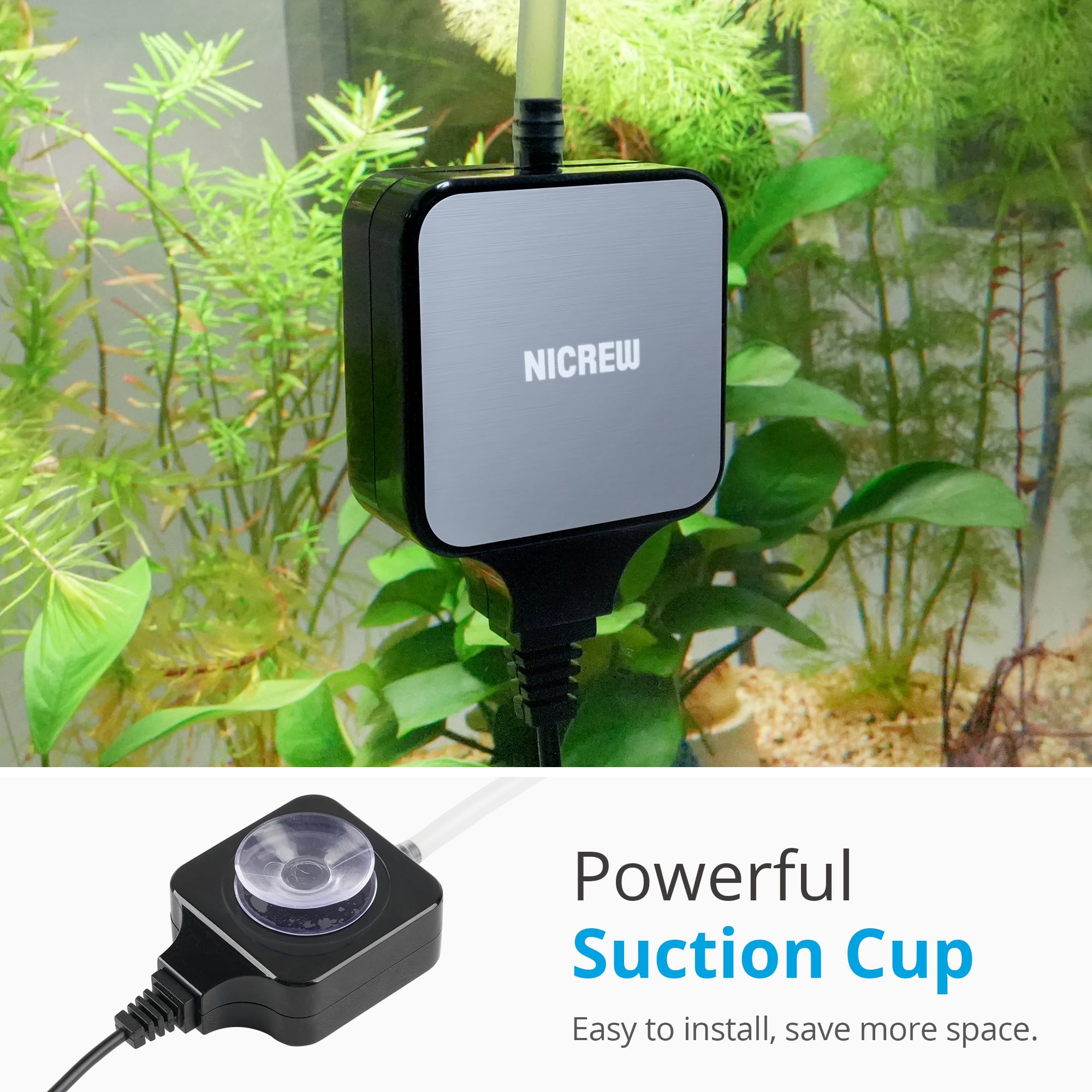 NICREW Nano Silent wall-mount image shows suction cup for easy placement