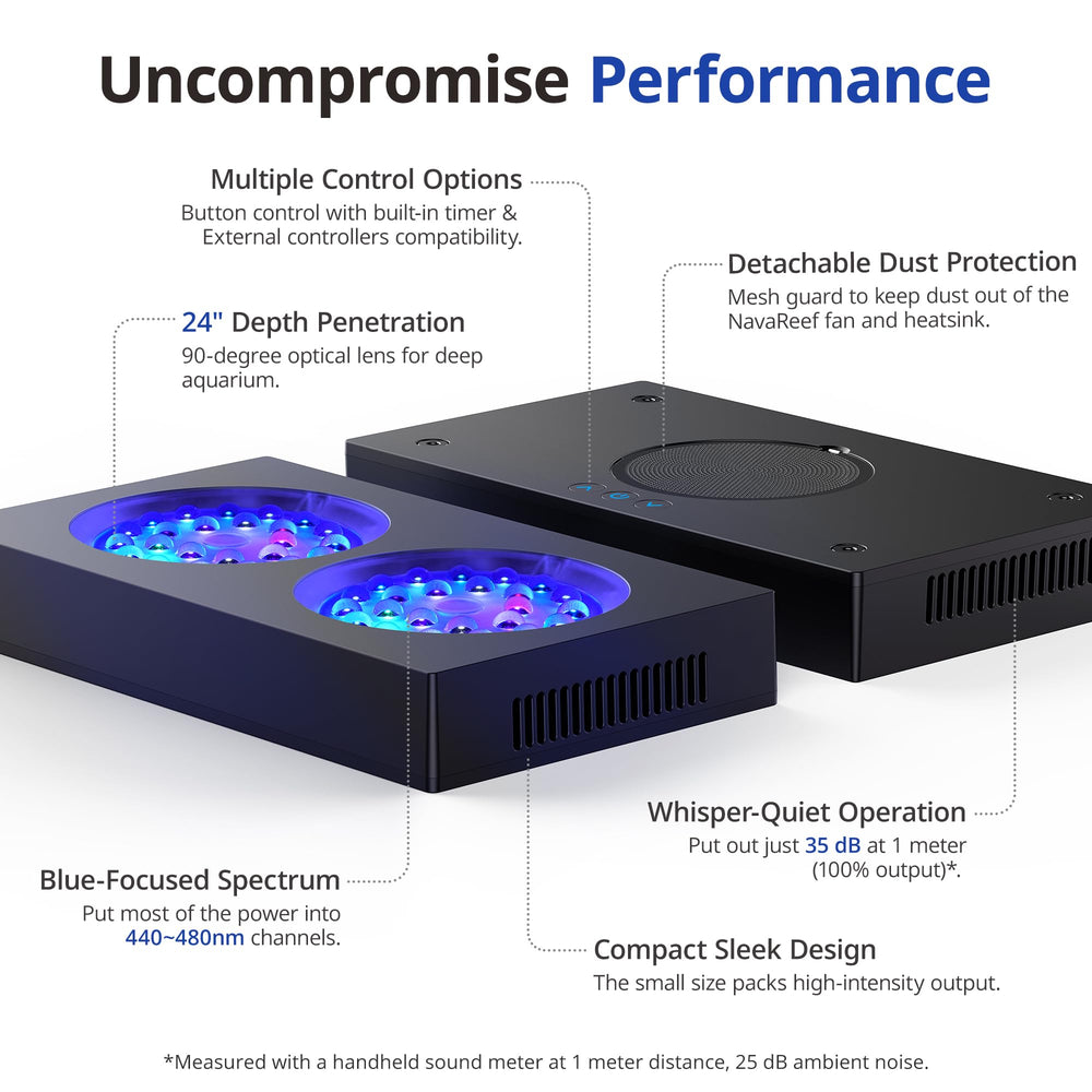 NICREW NavaReef 135W LED light displaying blue spectrum glow for enhanced coral fluorescence