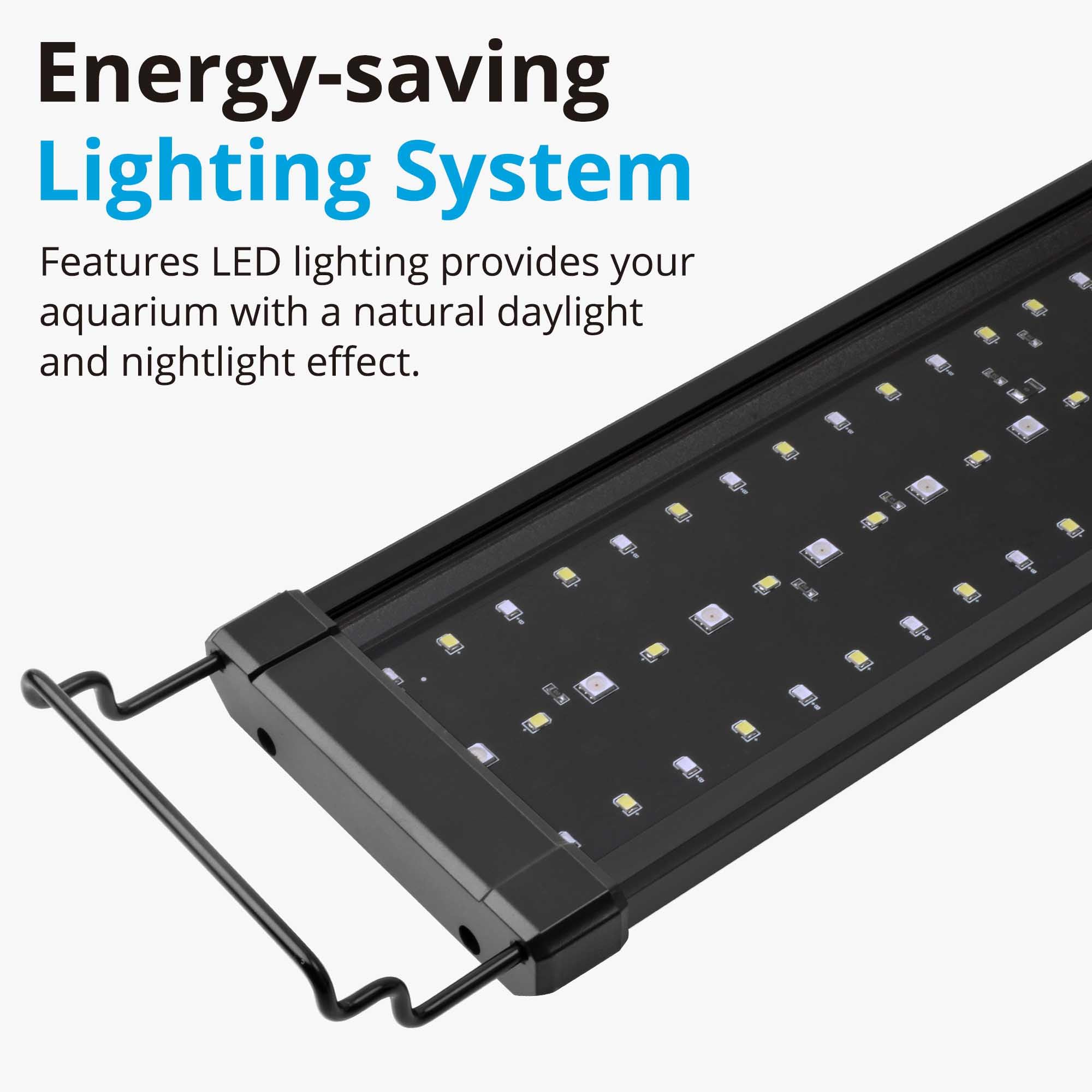 NICREW saltwater light timer panel shows dual-channel control for gradual sunrise and sunset.
