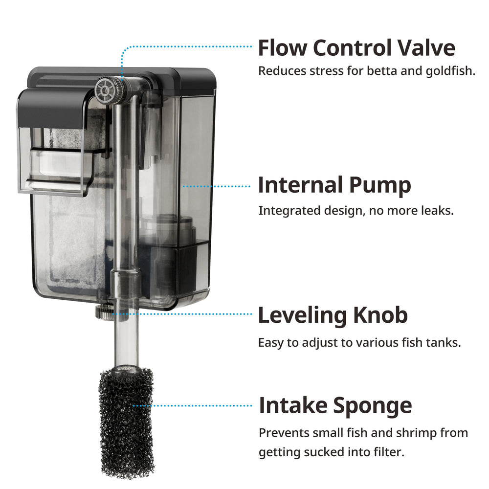 NICREW Slim Aquarium Filter running quietly in a living room, ideal for night-time tanks.