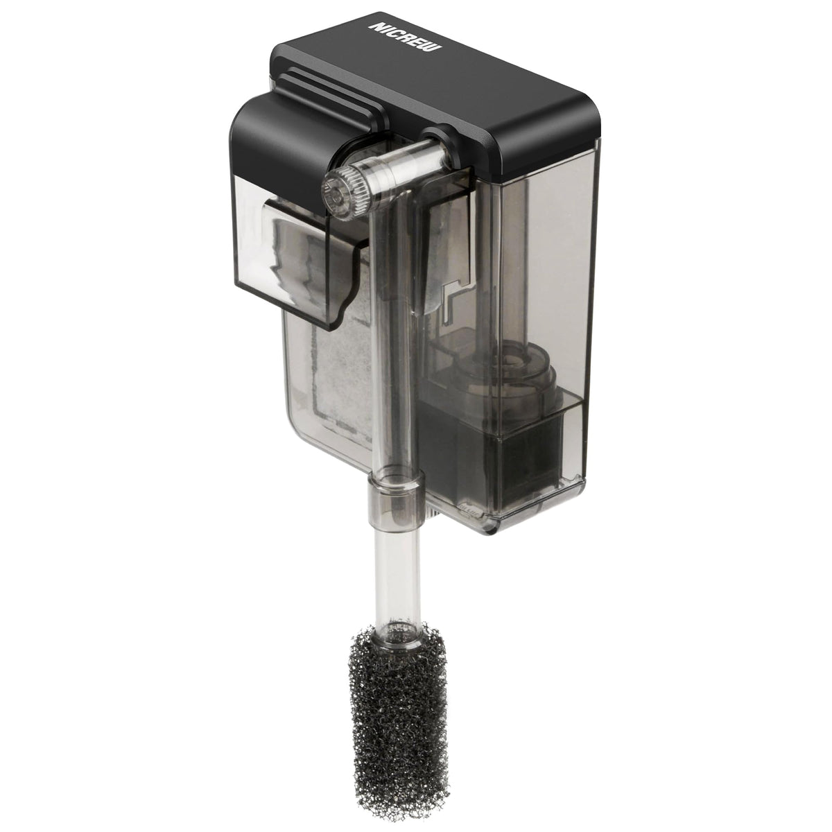 NICREW Slim Aquarium Filter on a nano tank demonstrates space-saving design for compact aquariums.
