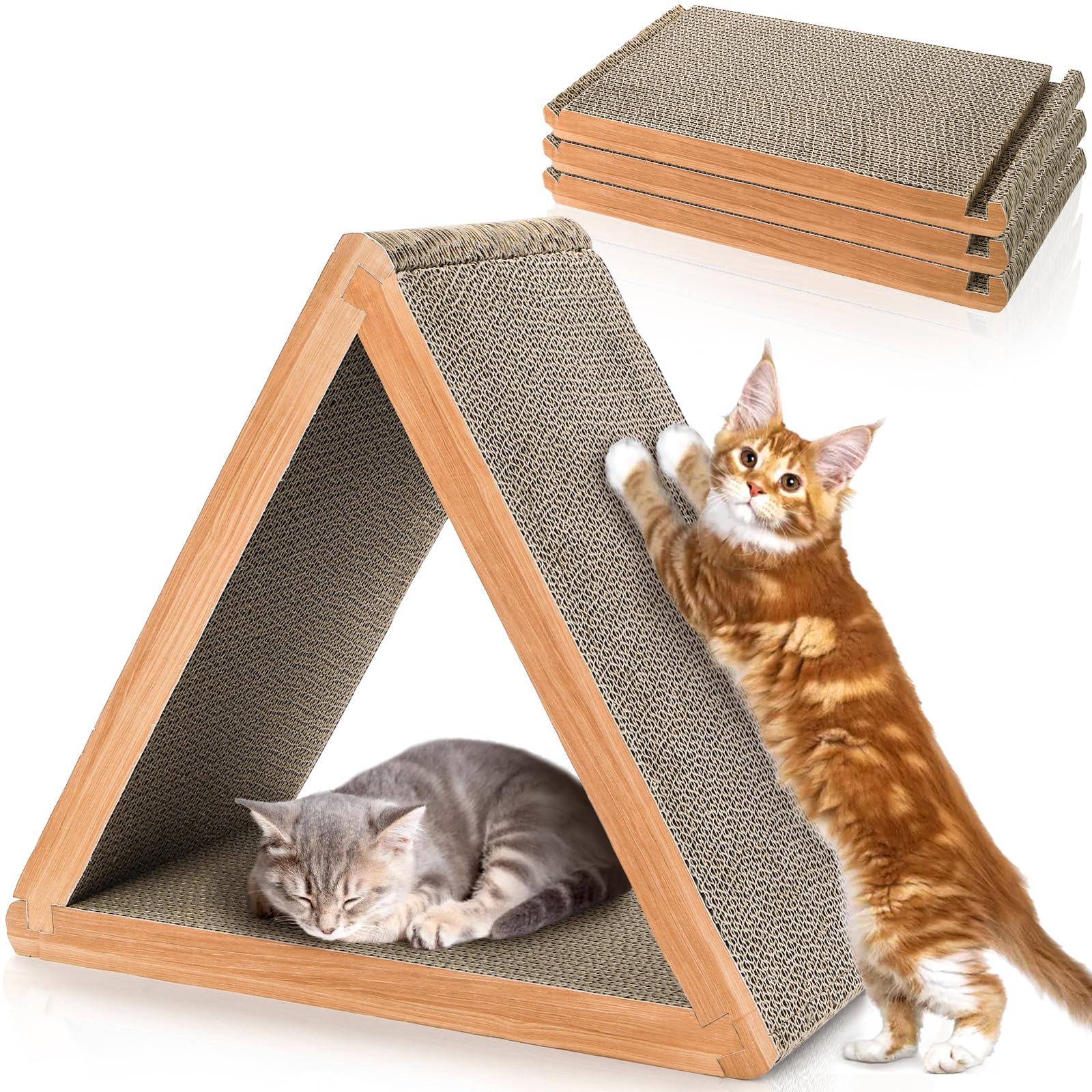 Nicunom 3-sided vertical cat scratcher in use directs scratching away from furniture