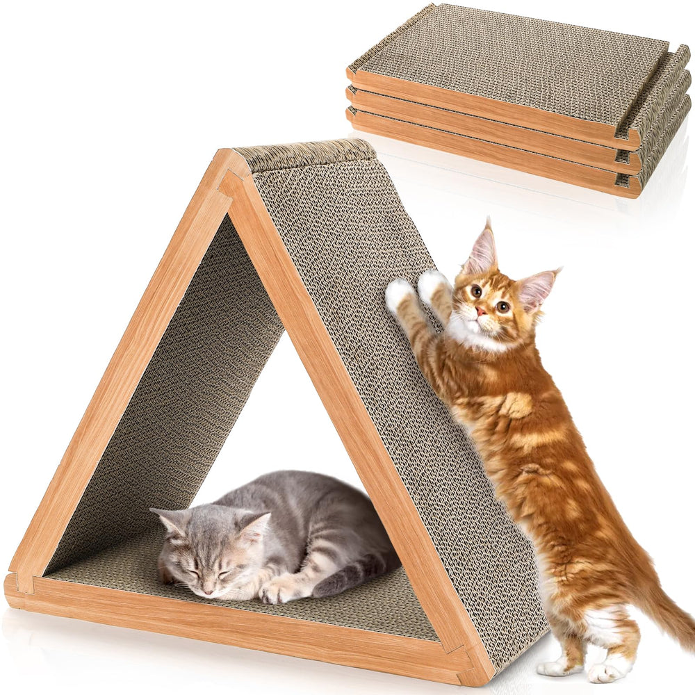 Nicunom 3-sided vertical cat scratcher in use directs scratching away from furniture