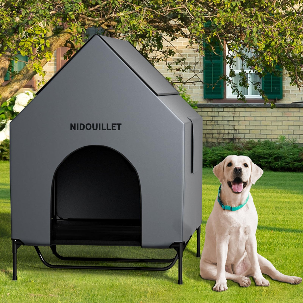 Nidouillet 48-inch dog house exterior weatherproof shelter for large breeds