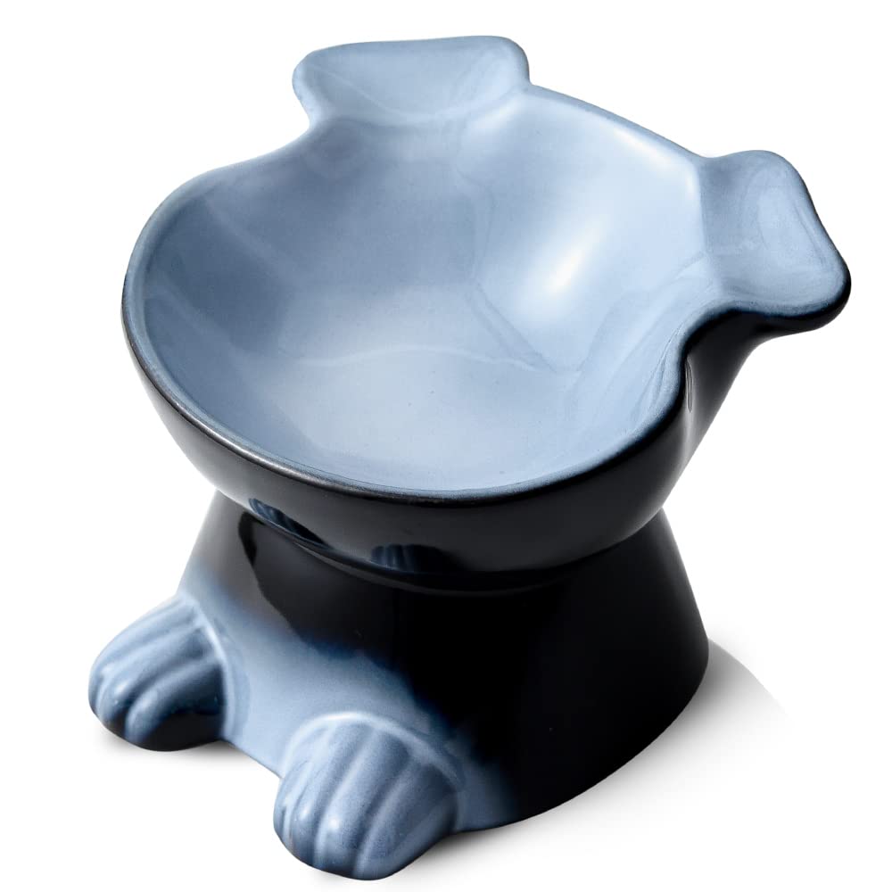 Nihow elevated ceramic dog bowl top view highlights raised design for easy feeding