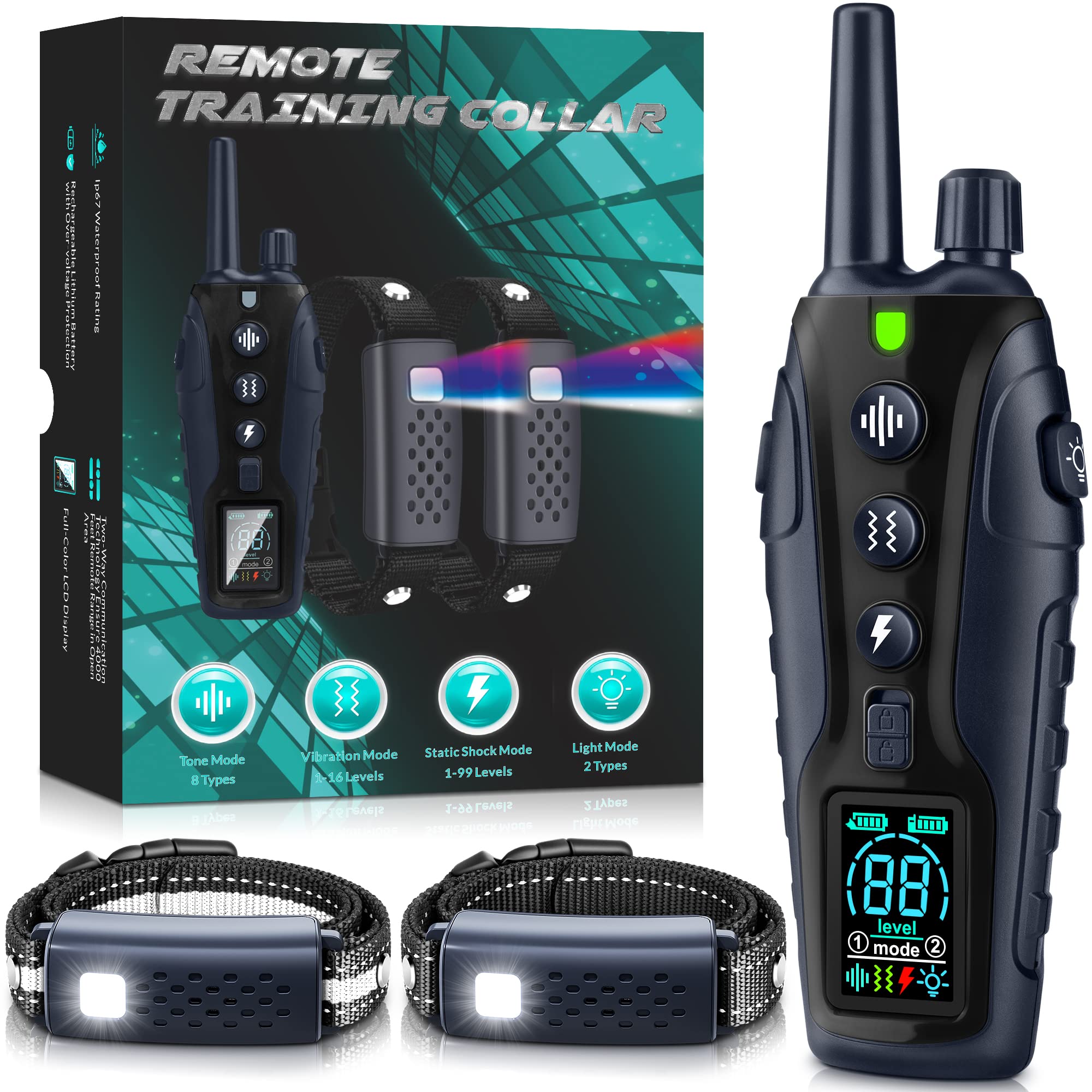 Nikketta dog shock collar LED light on improves night visibility during walks