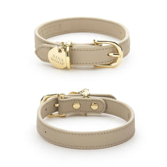 Nina Woof Copenhagen beige leather dog collar close-up showing vegan soft leather comfort