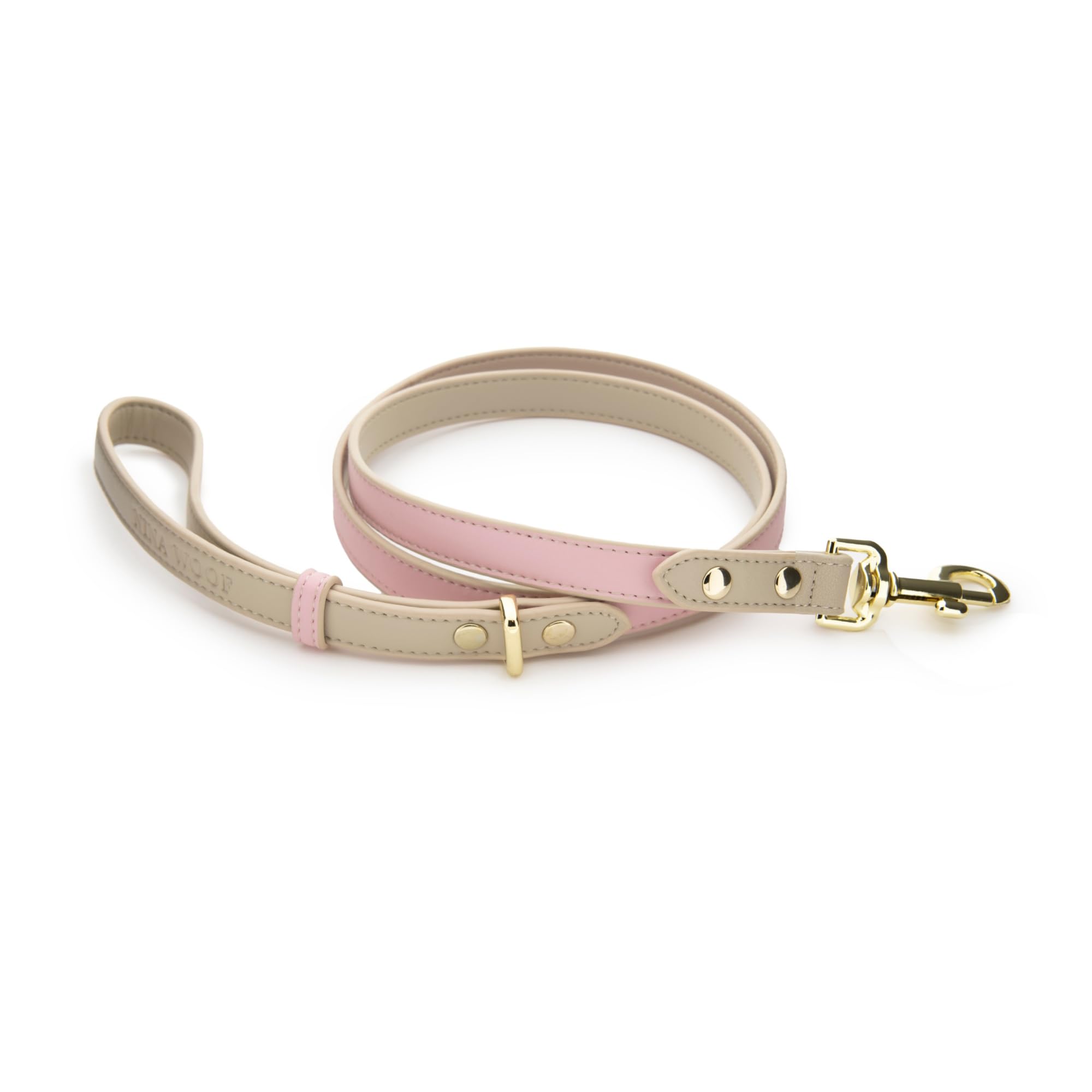 Nina Woof leather dog leash pink 4ft illustrates stylish and durable walking comfort.