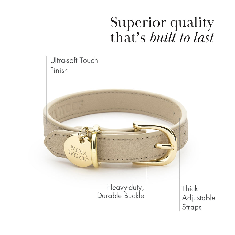 Nina Woof vegan soft leather collar close-up emphasizes padded round design