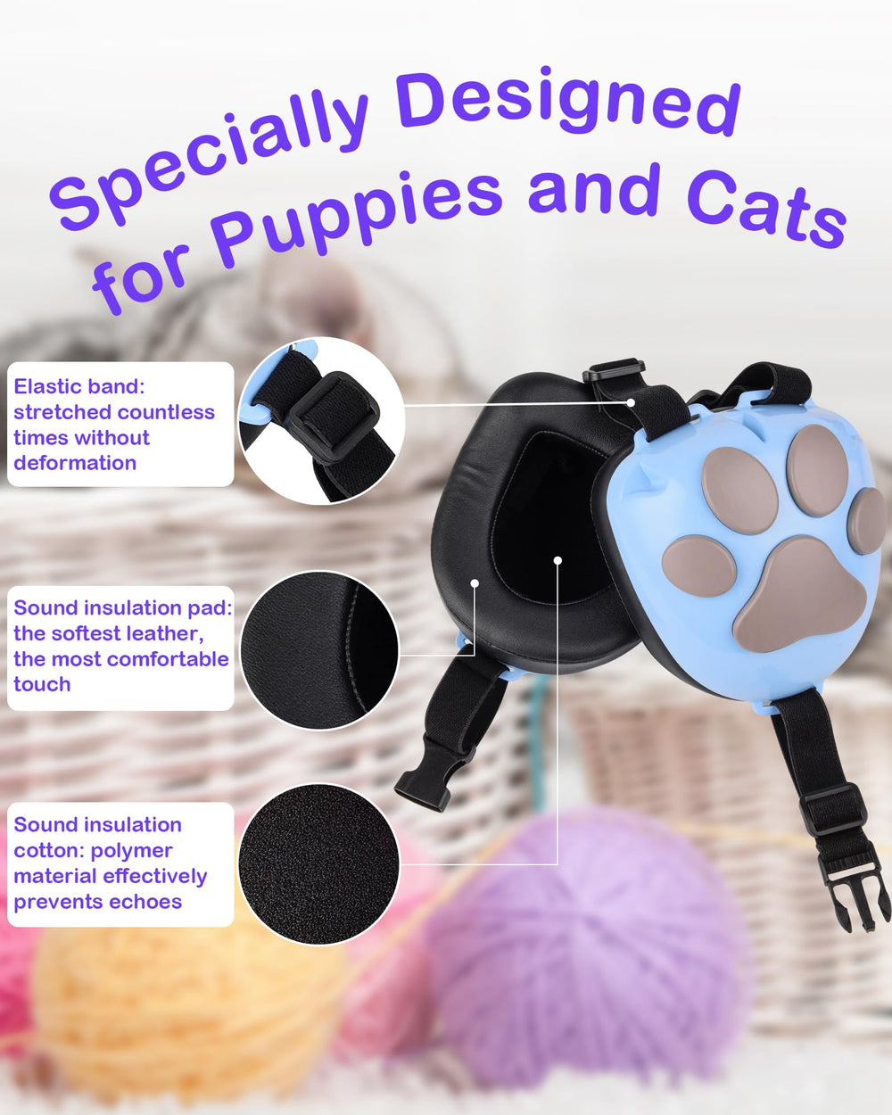 Ninuo Calming Earmuffs blue-gray option adds stylish comfort for pets.
