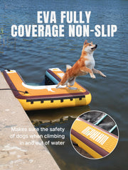 Niphean dog ramp supports up to 200 lbs for large dogs at water's edge.