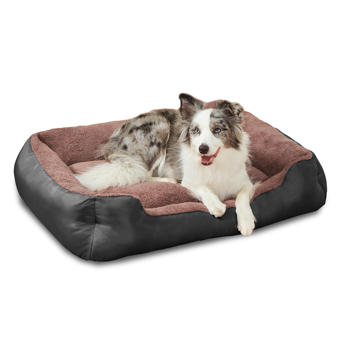 NIRDOG large dog bed front view shows supportive raised sides for cozy cuddling.
