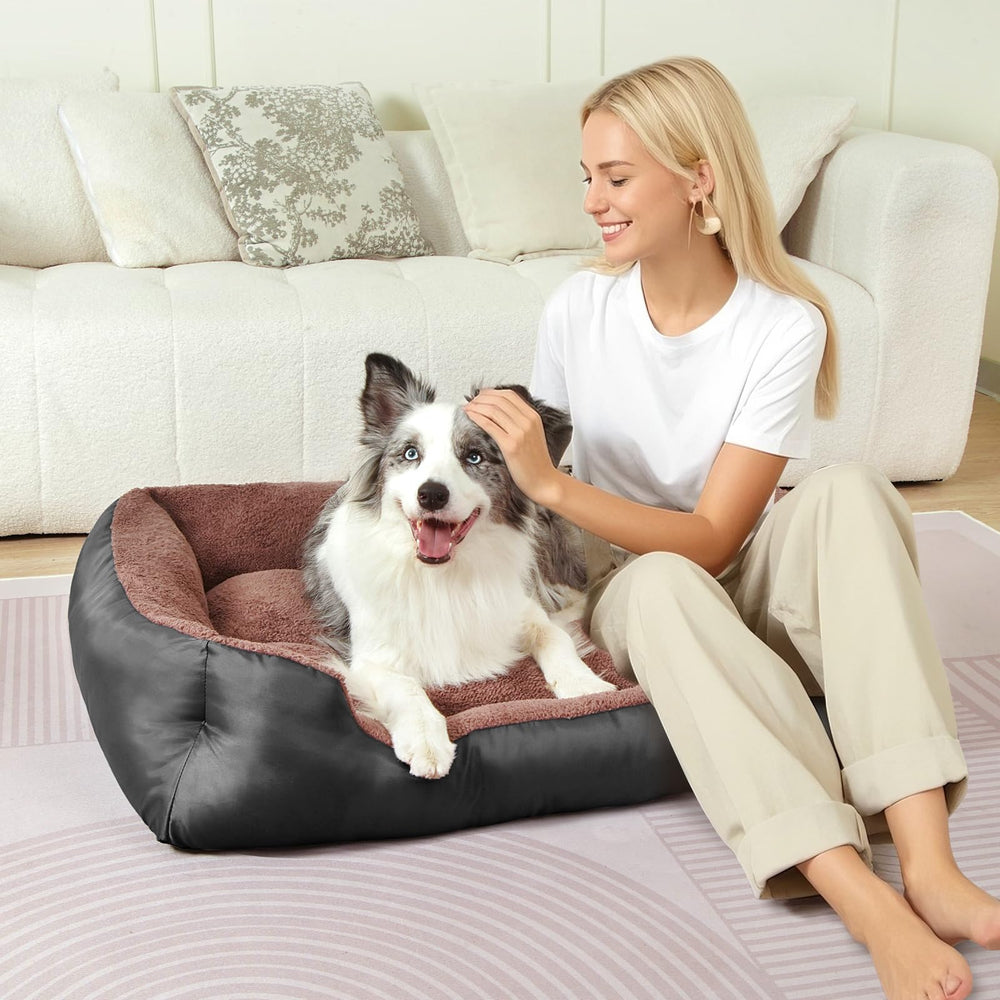 NIRDOG large dog bed size guide showing five fitting options.