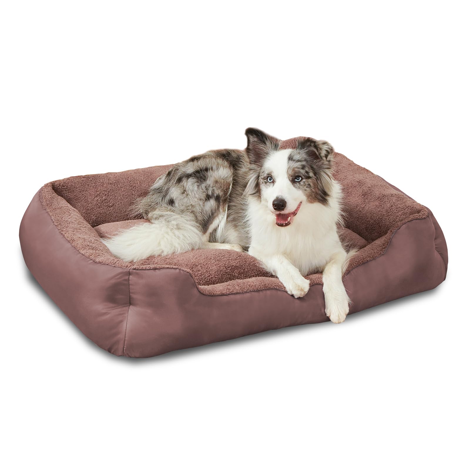 NIRDOG large dog bed in coral velvet brown provides soft, cozy comfort for pets' naps.