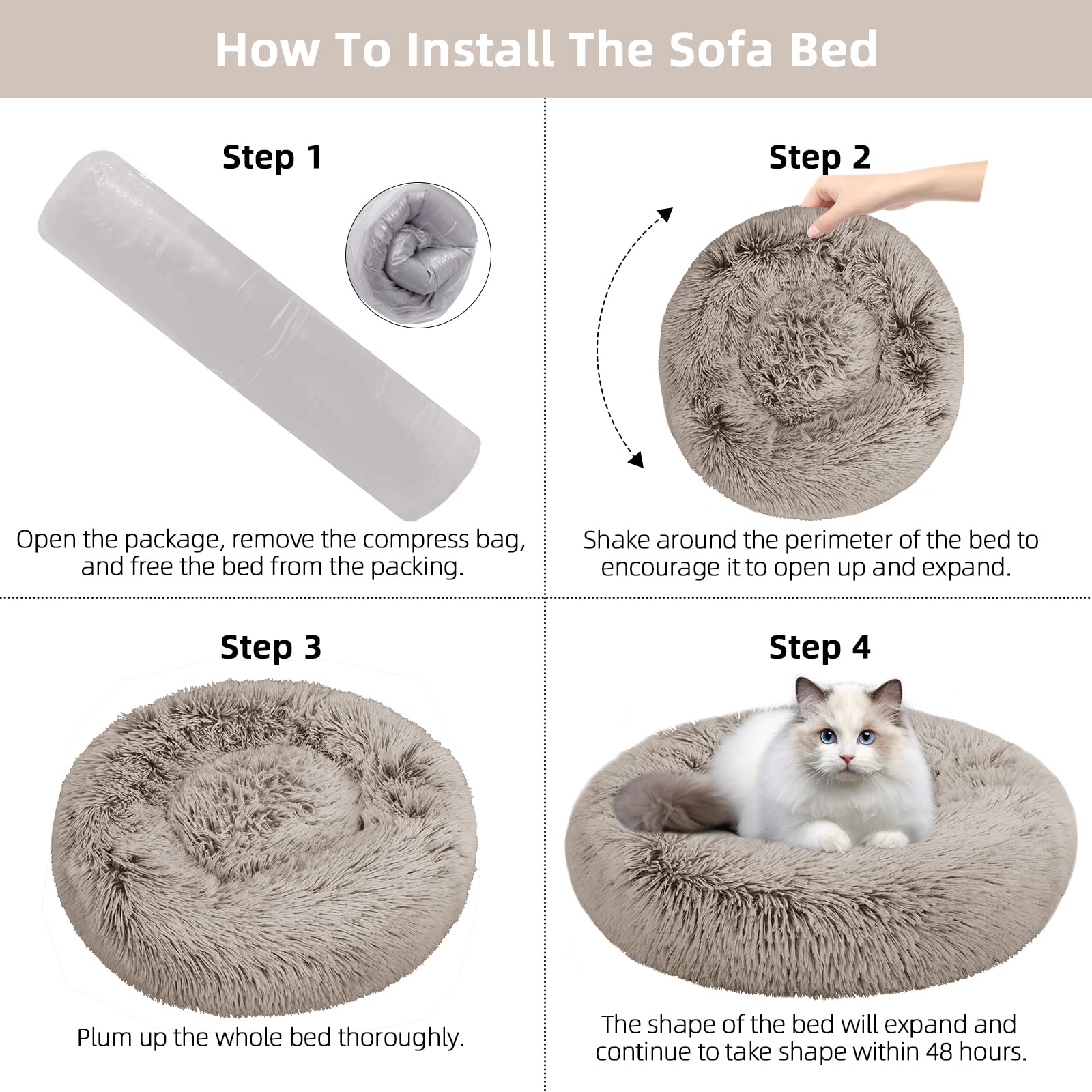 Nisrada cat bed-24inch-cat-small-dog-bed accommodates cats or small dogs up to 20 lbs.