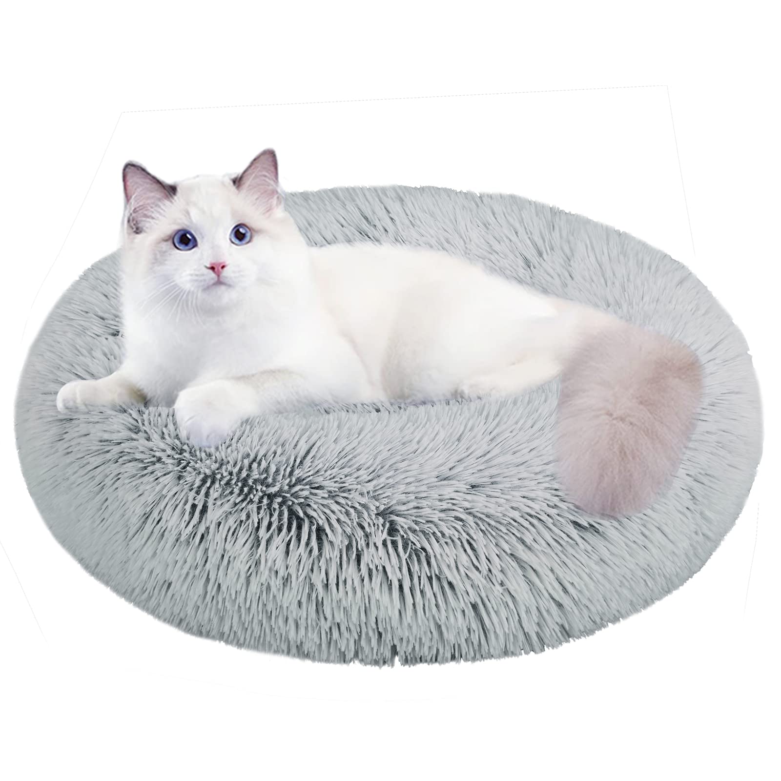Nisrada cat bed donut-design provides secure, cozy naps with raised edges.